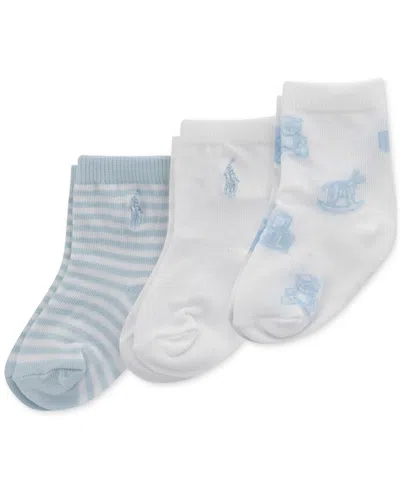 Polo Ralph Lauren Baby Boys Tossed Bear Socks, Pack Of 3 In Blue