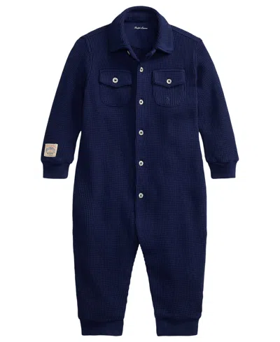 Polo Ralph Lauren Baby Boys' Waffle-knit Coverall In Blue