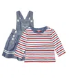 Polo Ralph Lauren Baby Chambray Dress And Striped Cotton Top Set In Dark Indigo Wash