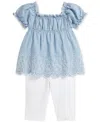 Polo Ralph Lauren Ralph Lauren Embroidered Cotton Chambray Top & Leggings Set In Blue
