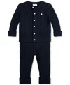 Polo Ralph Lauren Baby Boys Cotton Cable-knit Cardigan & Pants Set In Navy