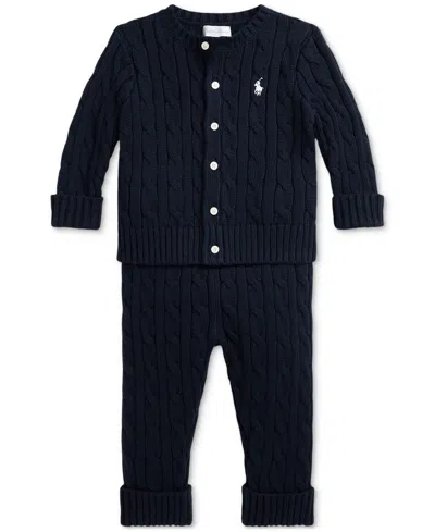 Polo Ralph Lauren Baby Boys Cotton Cable-knit Cardigan & Pants Set In Navy