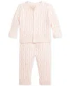 Polo Ralph Lauren Baby Boys Cotton Cable-knit Cardigan & Pants Set In Pink