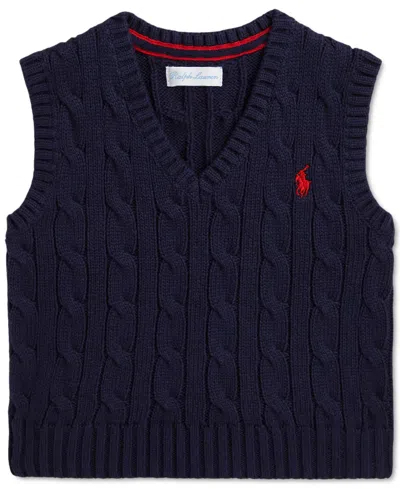 Polo Ralph Lauren Baby Cotton Cable-knit Sweater Vest In Blue