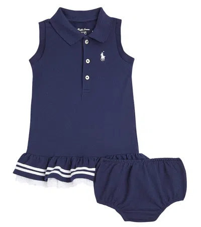Polo Ralph Lauren Babies' 棉质连衣裙与灯笼裤套装 In Blau