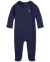 Polo Ralph Lauren Baby Cotton Interlock Footed Coverall In Navy