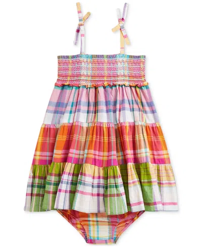 POLO RALPH LAUREN BABY GIRLS COTTON MADRAS SMOCKED DRESS