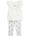 Polo Ralph Lauren Ralph Lauren Embroidered Cotton Ruffle Top & Floral Leggings Set In White