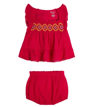 Polo Ralph Lauren Baby Cotton Shirt And Bloomers Set In Pink
