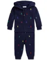 Polo Ralph Lauren Baby Embroidered Hoodie & Pant Set In Blue