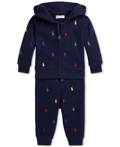 Polo Ralph Lauren Baby Embroidered Hoodie & Pant Set In Blue