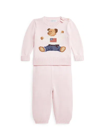 Polo Ralph Lauren Baby's Flag Polo Bear Knit Set In Pink