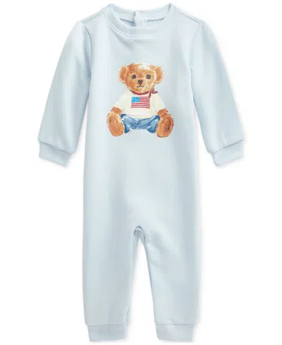 Polo Ralph Lauren Baby Fleece Polo Bear Coverall In Blue