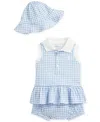 Polo Ralph Lauren Gingham Cotton Interlock 3-piece Set In Blue