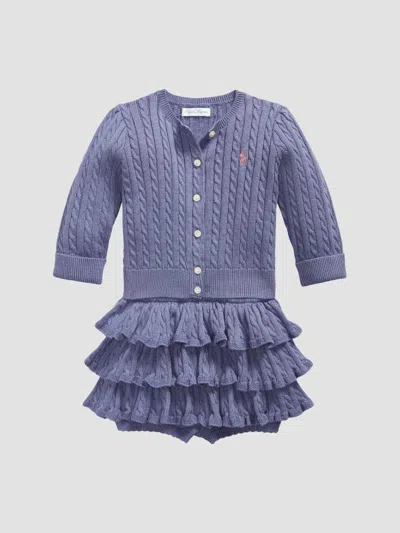 Polo Ralph Lauren Baby Girl's 2-piece Cable-knit Cardigan & Skirt Set In Purple
