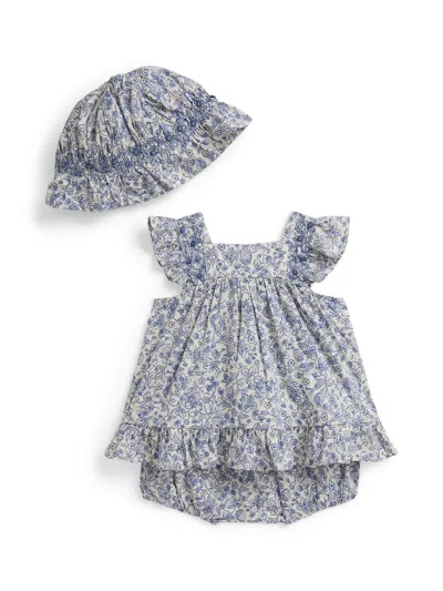Polo Ralph Lauren Baby Girl's 3-piece Printed Hat, Dress & Bloomers Set In Blue
