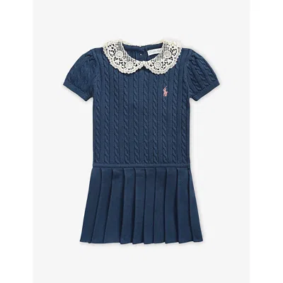 Polo Ralph Lauren Kids' Baby Girl Crochet-collar Cable-knit Cotton Dress Rustic Navy
