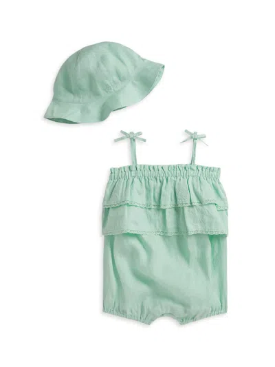 Polo Ralph Lauren Baby Girl's Embroidered Linen Shortall & Bucket Hat Set In Green