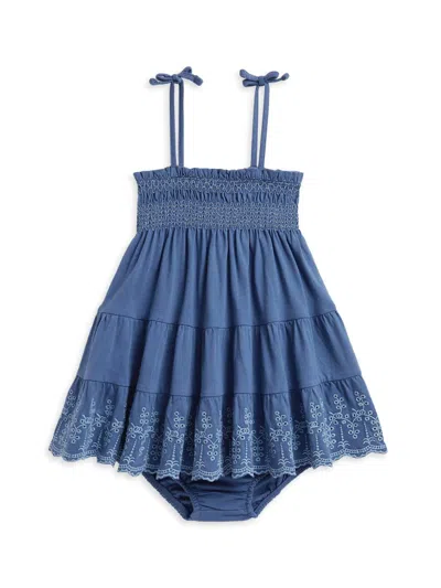 Polo Ralph Lauren Baby Girl's Eyelet Cotton Dress & Bloomers Set In Blue