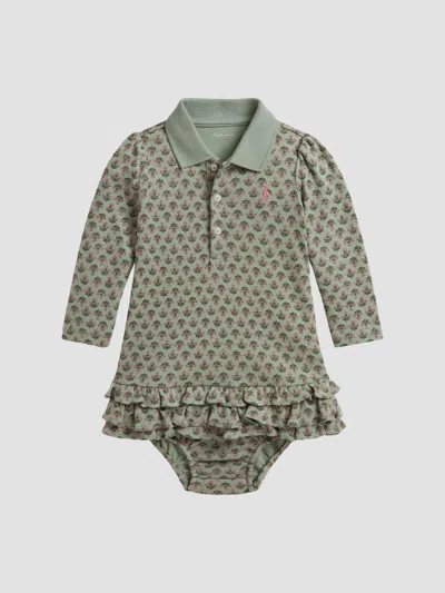 Polo Ralph Lauren Baby Girl's Floral Print Polo Dress & Bloomers Set In Green