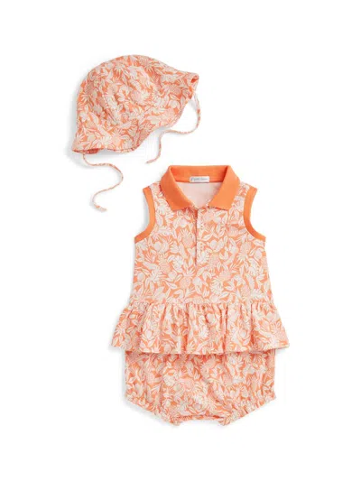 Polo Ralph Lauren Baby Girl's Peplum Polo Shirt, Bloomers & Hat Set In Orange