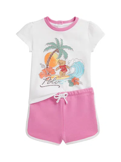 Polo Ralph Lauren Baby Girl's Polo Bear Jersey T-shirt & Terry Shorts Set In Multi