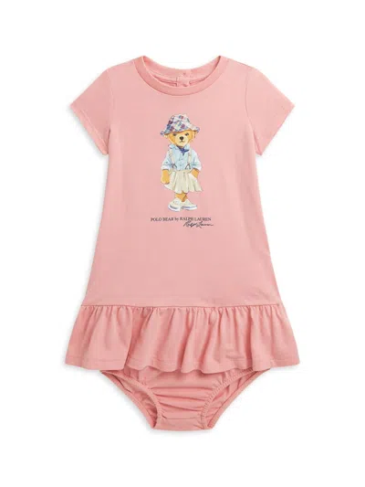 Polo Ralph Lauren Baby Girls Polo Bear Cotton Tee Dress In Tickled Pink