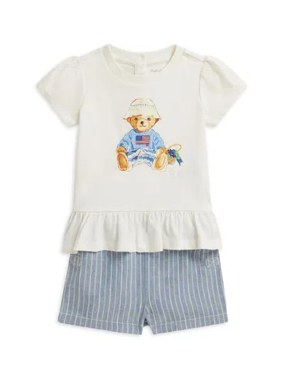 Polo Ralph Lauren Baby Girl's Polo T-shirt & Linen Shorts Set In White
