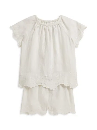 Polo Ralph Lauren Baby Girl's Starfish-embroidered Linen Top & Shorts Set In Gold