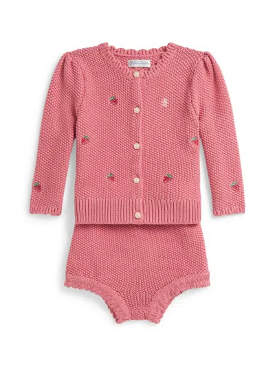 Polo Ralph Lauren Baby Girl's Strawberry Cotton Cardigan & Bloomers Set In Brown