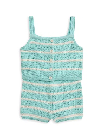 Polo Ralph Lauren Baby Girl's Striped Crochet Cotton Top & Shorts Set In Blue