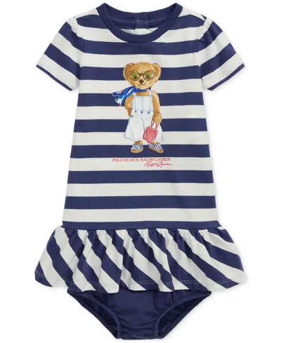 Polo Ralph Lauren Baby Girl Striped Polo Bear Dress In Navy
