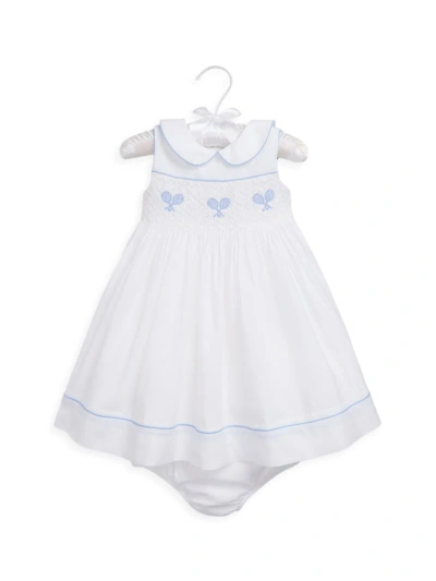 Polo Ralph Lauren Baby Girl's Tennis Embroidered Smocked Seersucker Dress In White