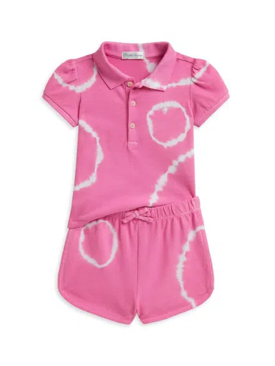 Polo Ralph Lauren Baby Girl's Tie-dye Polo Shirt & Shorts Set In Pink