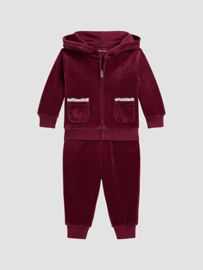 Polo Ralph Lauren Baby Girl's Velour Lace-trimmed Sweatsuit In Brown
