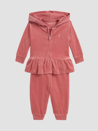 Polo Ralph Lauren Baby Girl's Velour Peplum Sweatsuit In Pink