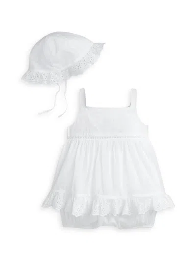 Polo Ralph Lauren Baby Girl's Voile Bucket Hat & Dress Set In White