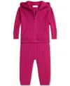 Polo Ralph Lauren Baby Girls 2-pc. Mini Cable-knit Hoodie & Pant Set In Pink