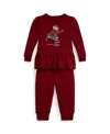 Polo Ralph Lauren Baby Girls 2-piece Fleece Sweatshirt And Pants Set In Red