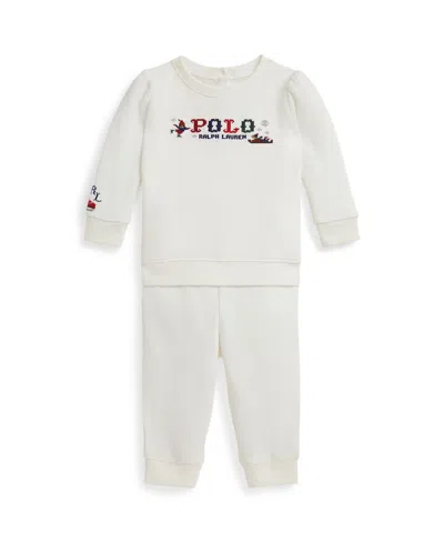 Polo Ralph Lauren Baby Girls 2-piece Logo Fleece Sweatshirt And Pants Set In White