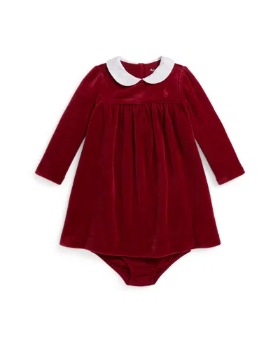 Polo Ralph Lauren Baby Girls 2-piece Long Sleeve Dress And Bloomer Set In Red