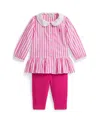 Polo Ralph Lauren Baby Girls 2-piece Long Sleeves Striped Top And Leggings Set In Pink