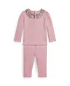 Polo Ralph Lauren Baby Girls 2-piece Rib-knit Long Sleeve Top And Legging Set In Pink