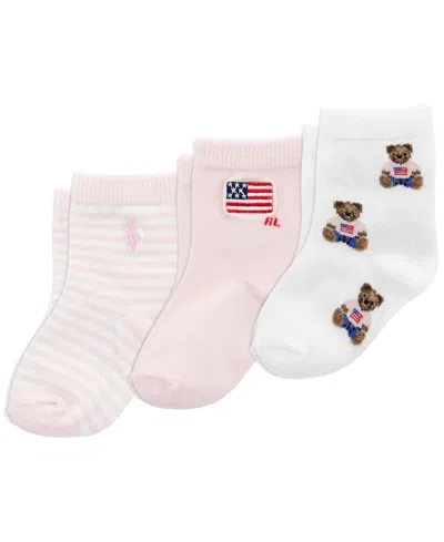 Polo Ralph Lauren Baby Girls Americana Bear Socks, 3-pack In White