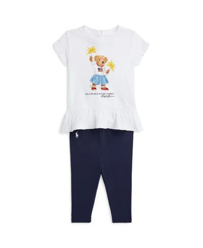 Polo Ralph Lauren Baby Girls Bear Jersey Tee And Legging Set In Blue