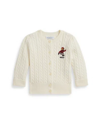 Polo Ralph Lauren Baby Girls Bear Mini-cable Knit Sweater In White
