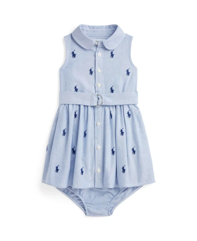 Polo Ralph Lauren Baby Girls Belted Pony Oxford Shirtdress In Blue Hyacinth