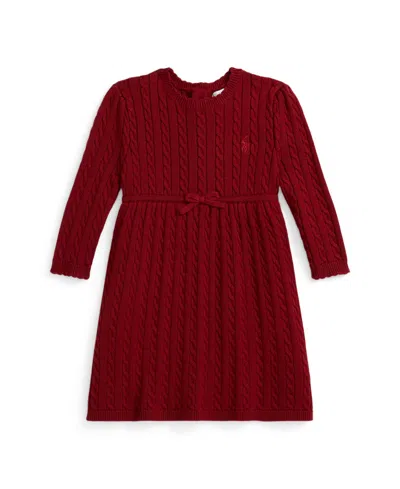 Polo Ralph Lauren Baby Girls Cable Knit Sweater Dress And Bloomer In Red