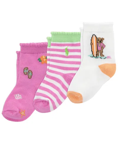 Polo Ralph Lauren Baby Girls' Classic Crew Socks, 3-pack In Multi