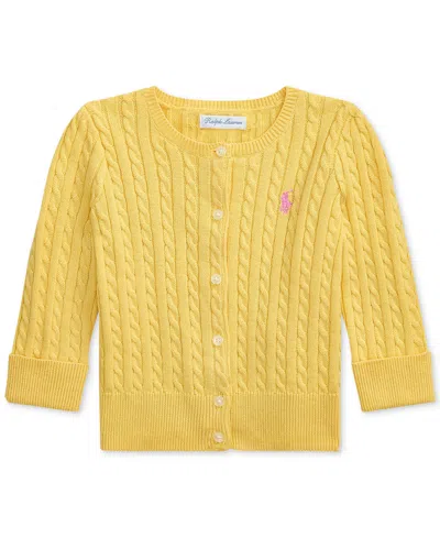 Polo Ralph Lauren Baby Girls Cotton Cable-knit Cardigan In Yellow